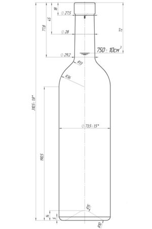 Fľaša Bordeaux 750 ml, ústie 19 mm kótovanie