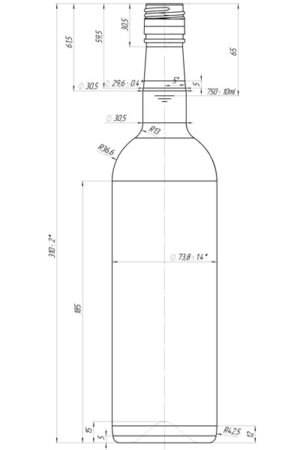 Fľaša Bordo 750 ml BVS 3060 so závitom kótovanie