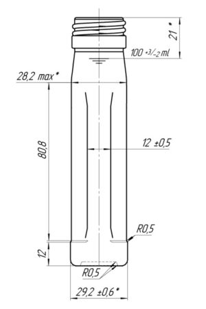 Fľaša Ploskačka 100 ml – ústie závit 28 mm kótovanie 2