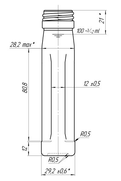 Fľaša Ploskačka 100 ml – ústie závit 28 mm kótovanie 2