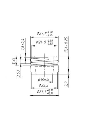 Fľaša Ploskačka 200 ml, ústie závit 28 kótovanie 2