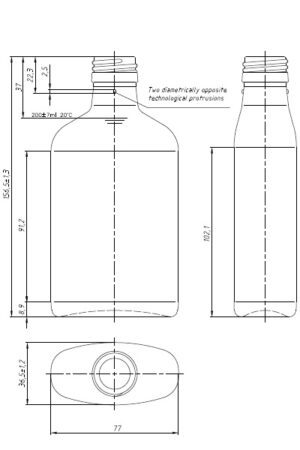 Fľaša Ploskačka 200 ml, ústie závit 28 kótovanie